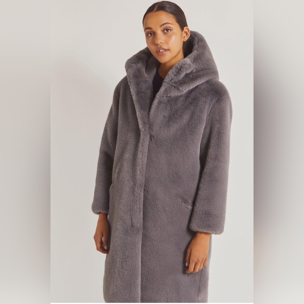Cozy Gray Hooded Faux Fur Coat